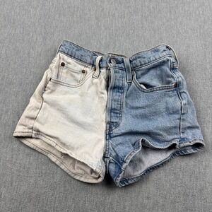 Levi's 501 Shorts Women 24 Blue White Two-Tone Denim Button Fly Original Classic